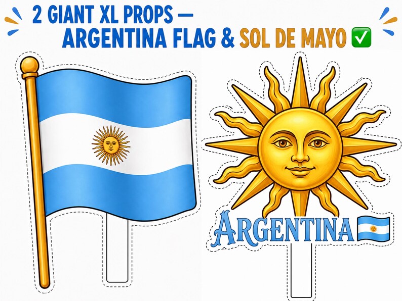 Argentina Party Bundle Printable | Vamos Argentina Pride Party | Instant Download | Banner Props Bingo Kids Activity Giant Flag Sol de Mayo image 7