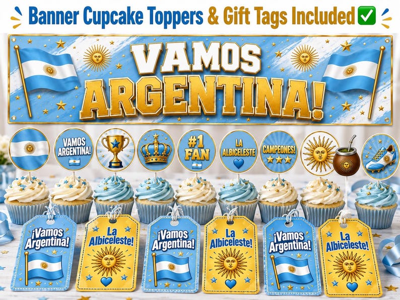 Argentina Party Bundle Printable | Vamos Argentina Pride Party | Instant Download | Banner Props Bingo Kids Activity Giant Flag Sol de Mayo image 3
