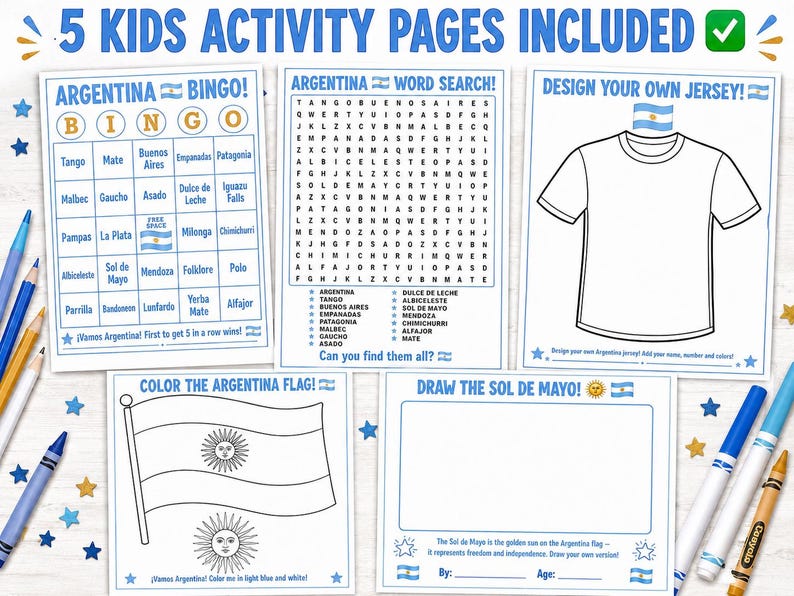 Argentina Party Bundle Printable | Vamos Argentina Pride Party | Instant Download | Banner Props Bingo Kids Activity Giant Flag Sol de Mayo image 2