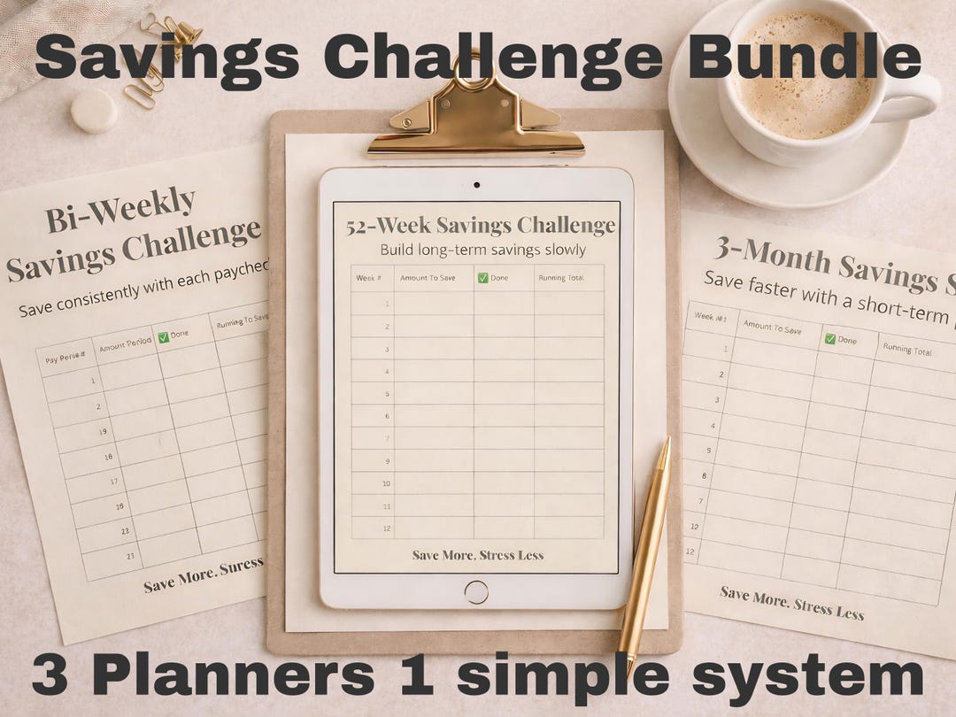 Savings Challenge Bundle, 52-week Tracker, Bi-weekly Planner (PDF) - Etsy