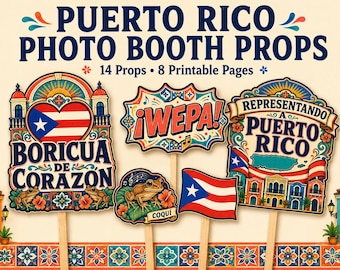 Puerto Rico Photo Booth Props Printable, Puerto Rican Party Decorations, Boricua Pride Parade Cutouts, Instant Download