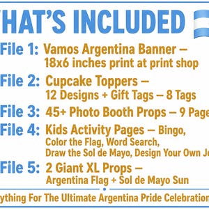 Argentina Party Bundle Printable | Vamos Argentina Pride Party | Instant Download | Banner Props Bingo Kids Activity Giant Flag Sol de Mayo image 8