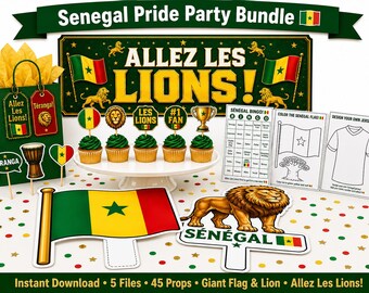 Senegal Party Bundle Printable | Teranga Senegal Pride Party | Instant Download | Banner Props Bingo Kids Activity Giant Flag Lion Toppers