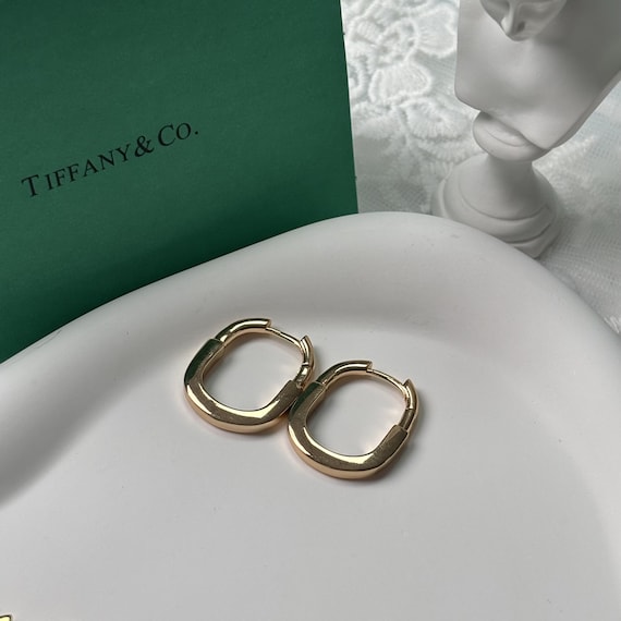 Tiffany Earrings Rectangular U Shape Huggie Geome… - image 4