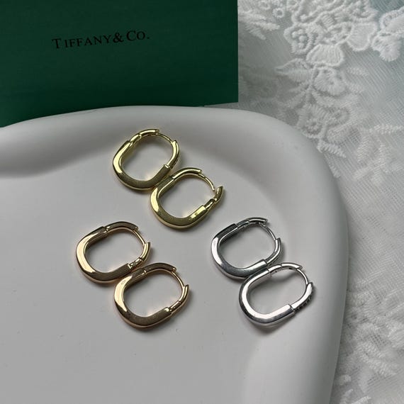Tiffany Earrings Rectangular U Shape Huggie Geome… - image 1
