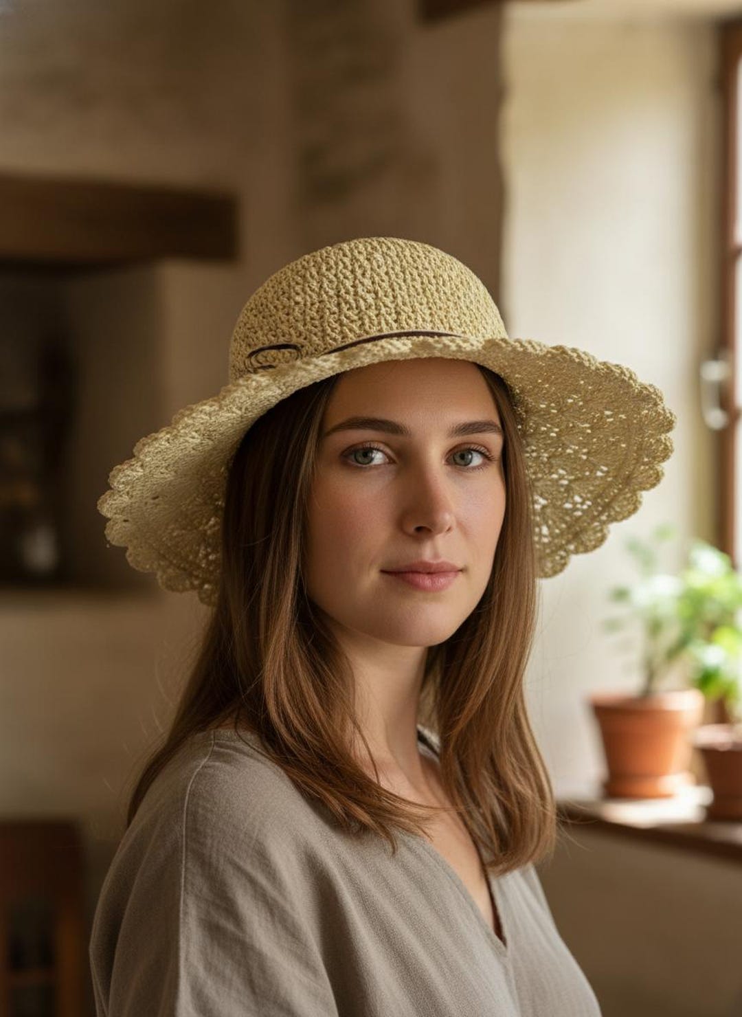 Wide Brim Straw Hat With Wavy Edge Elegant Summer Sun Hat Chic Outdoor ...