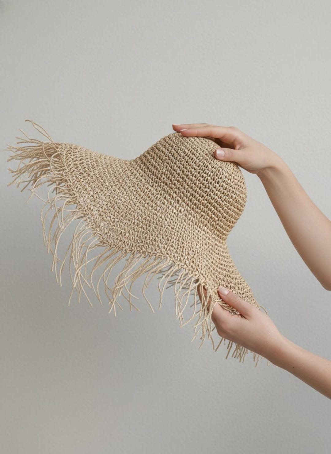 Wide Brim Straw Hat With Fringe Edge Artistic Summer Sun Hat Statement ...