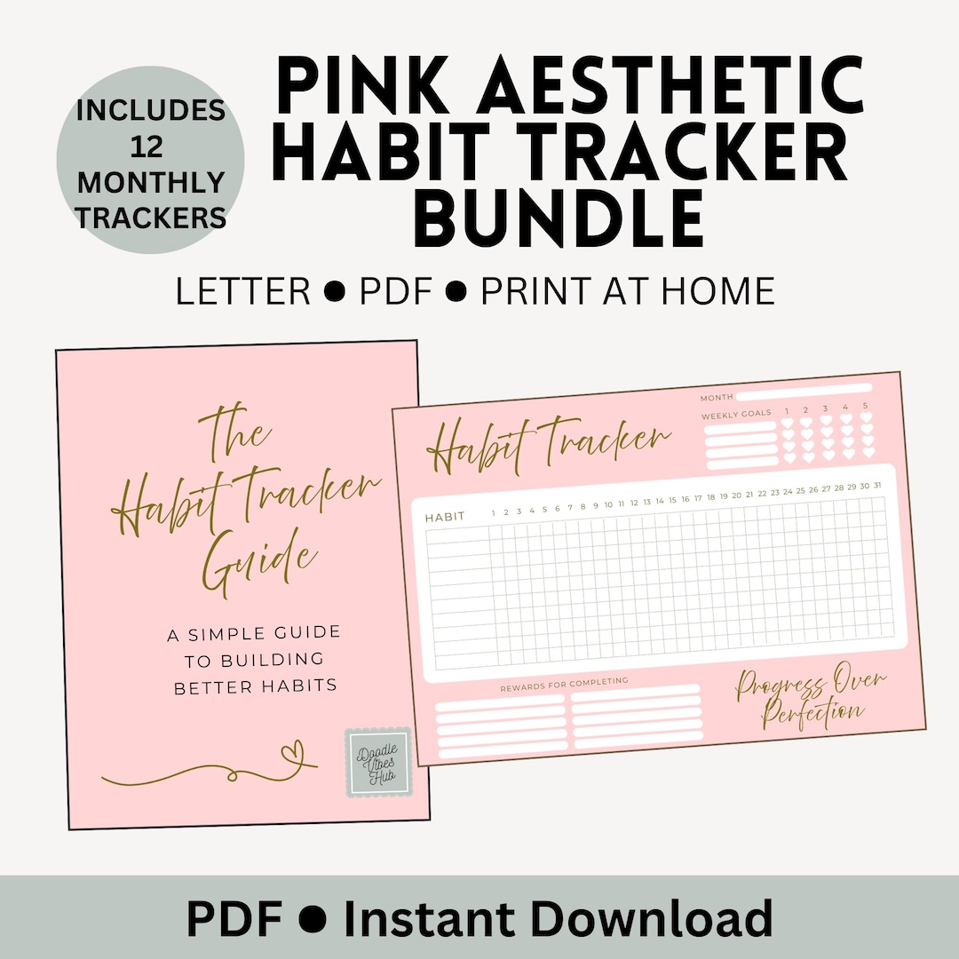 Pink Habit Tracker Bundle Habit Tracker + Guide PDF Self Care Planner ...