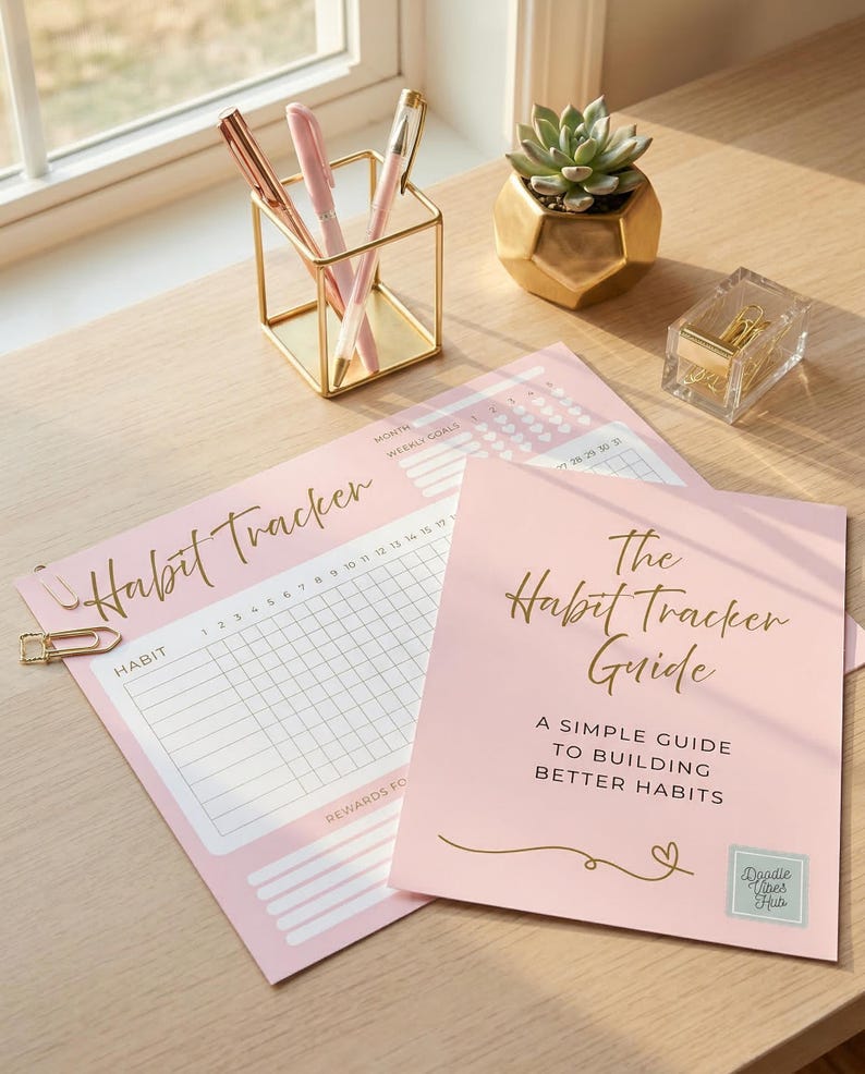 Pink Habit Tracker Bundle Habit Tracker + Guide PDF Self Care Planner ...