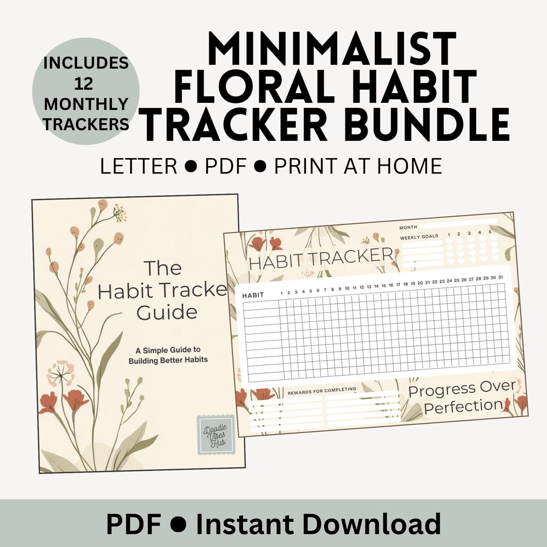 Floral Habit Tracker Bundle Printable Habit Tracker and Guide PDF Self ...