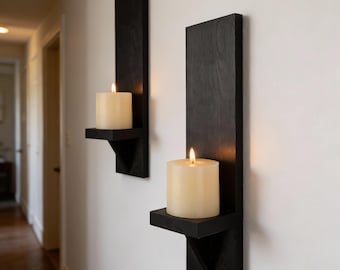 Juego de 2 candelabros de madera para velas, decoración rústica de estilo rústico, decoración moderna para el hogar.