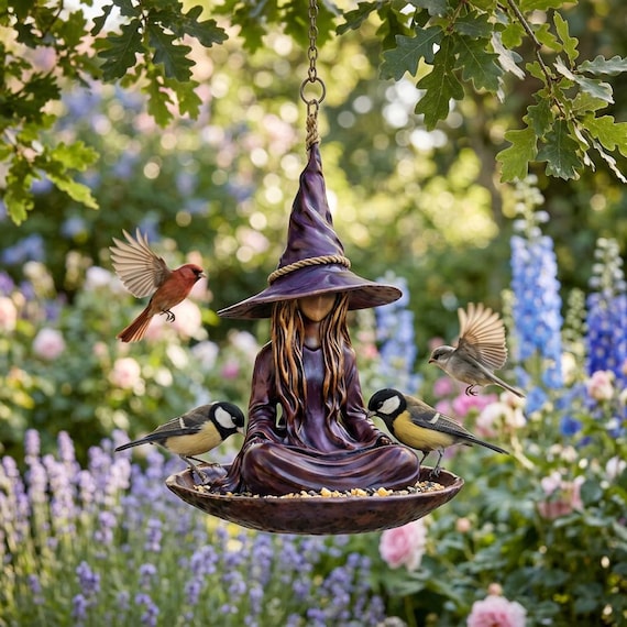 Resin Witch Bird Feeder, Gothic Garden Bird Feeder Statue, Wizard Outdoor Bird Feeder Bowl, Halloween Garden Decor