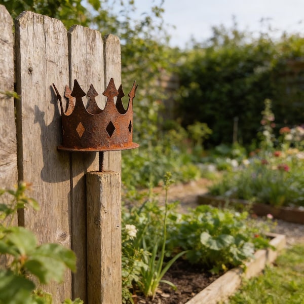 Rusty Crown Garden Stake – Metal Crown Yard Art – Rustic Outdoor Garden Decoration Farmhouse Decor