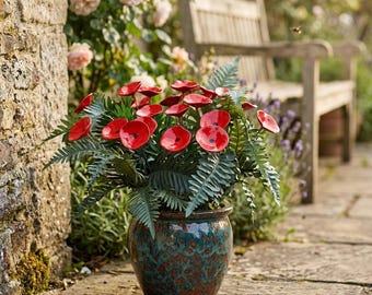 Estacas decorativas para jardín con diseño de amapolas.