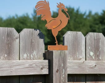 Rusty Metal Rooster Garden Stake – Chicken Yard Art – Farmhouse Outdoor Decor Weather Vane Style Ornament