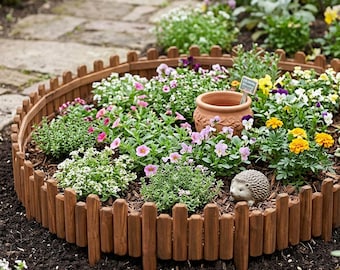 Badway Flower studs border henry ボーダーT M Wooden Garden Fence Border – Natural Log Lawn Edging – Rustic