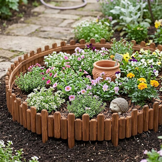 Wooden Garden Fence Border – Natural Log Lawn Edging – Rustic