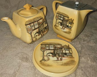 Juego de té Art Déco vintage de Lancaster & Sons "The Jolly Drover" - Cerámica de Staffordshire de la década de 1930