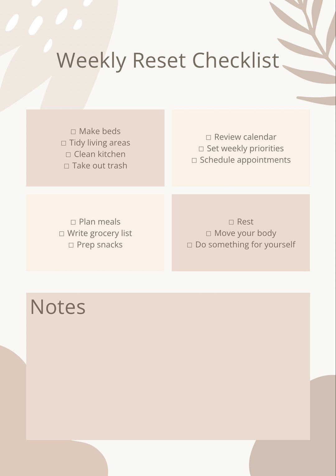 Weekly Reset Checklist | Minimalist Home Planner (instant Download) - Etsy