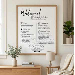 Mallpaket för Airbnb-välkomstskylt | Redigerbara Canva-Airbnb-skyltar | Gästankomstaffisch, Rökning förbjuden, Tysta timmar | Utskrivbar VRBO-värd