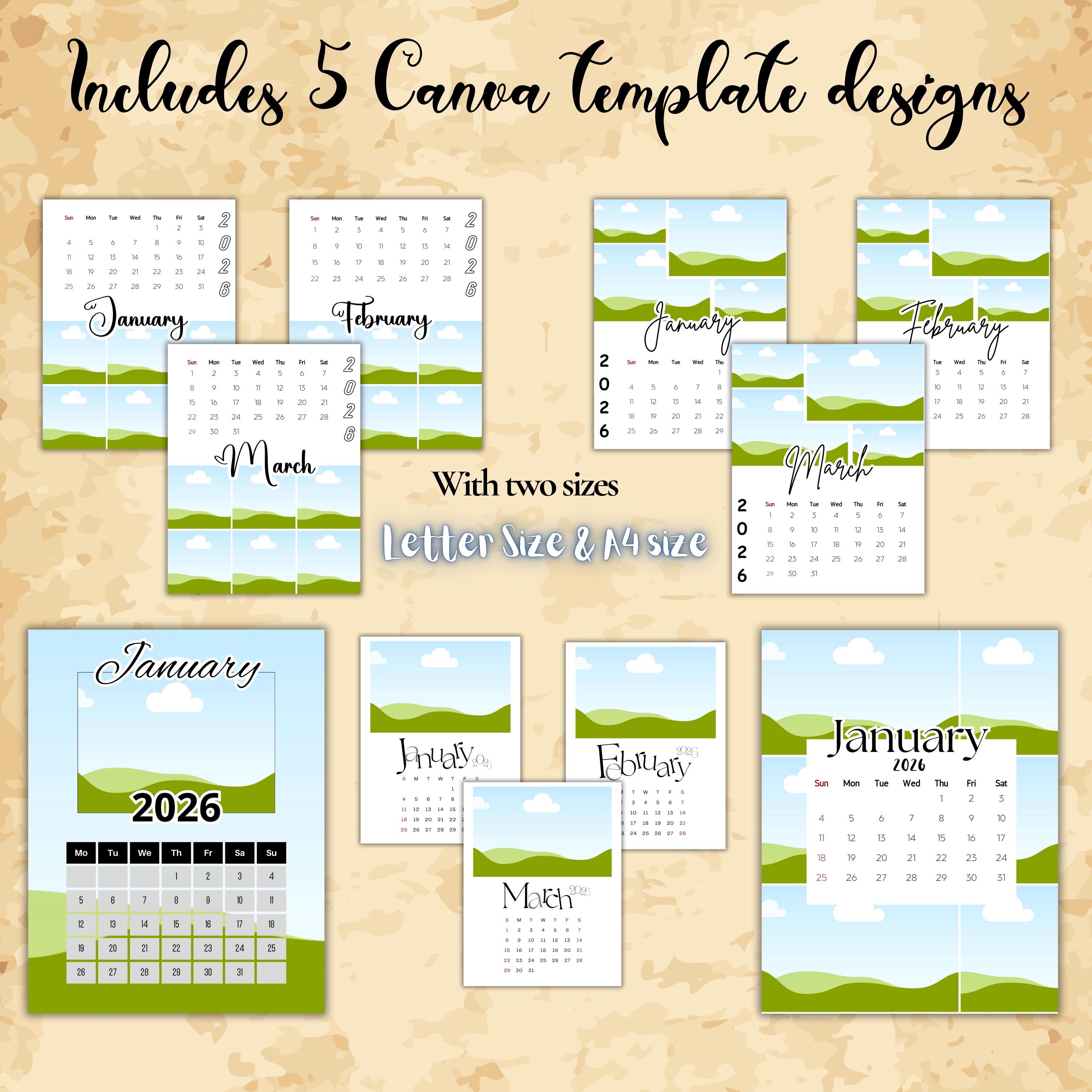 2026 Calendar Canva Template | Editable Monthly & Yearly Calendar ...