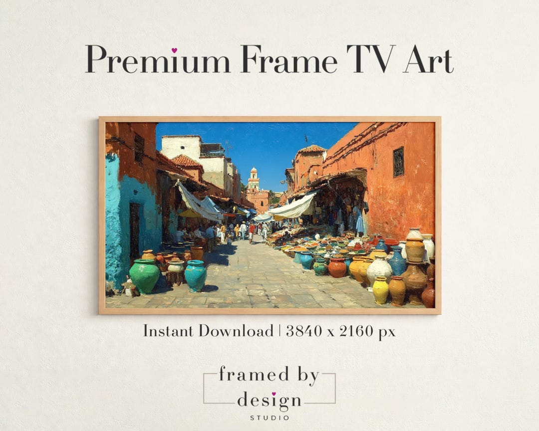 Summer Marrakesh Street Market Frame TV Art - Vibrant Turquoise