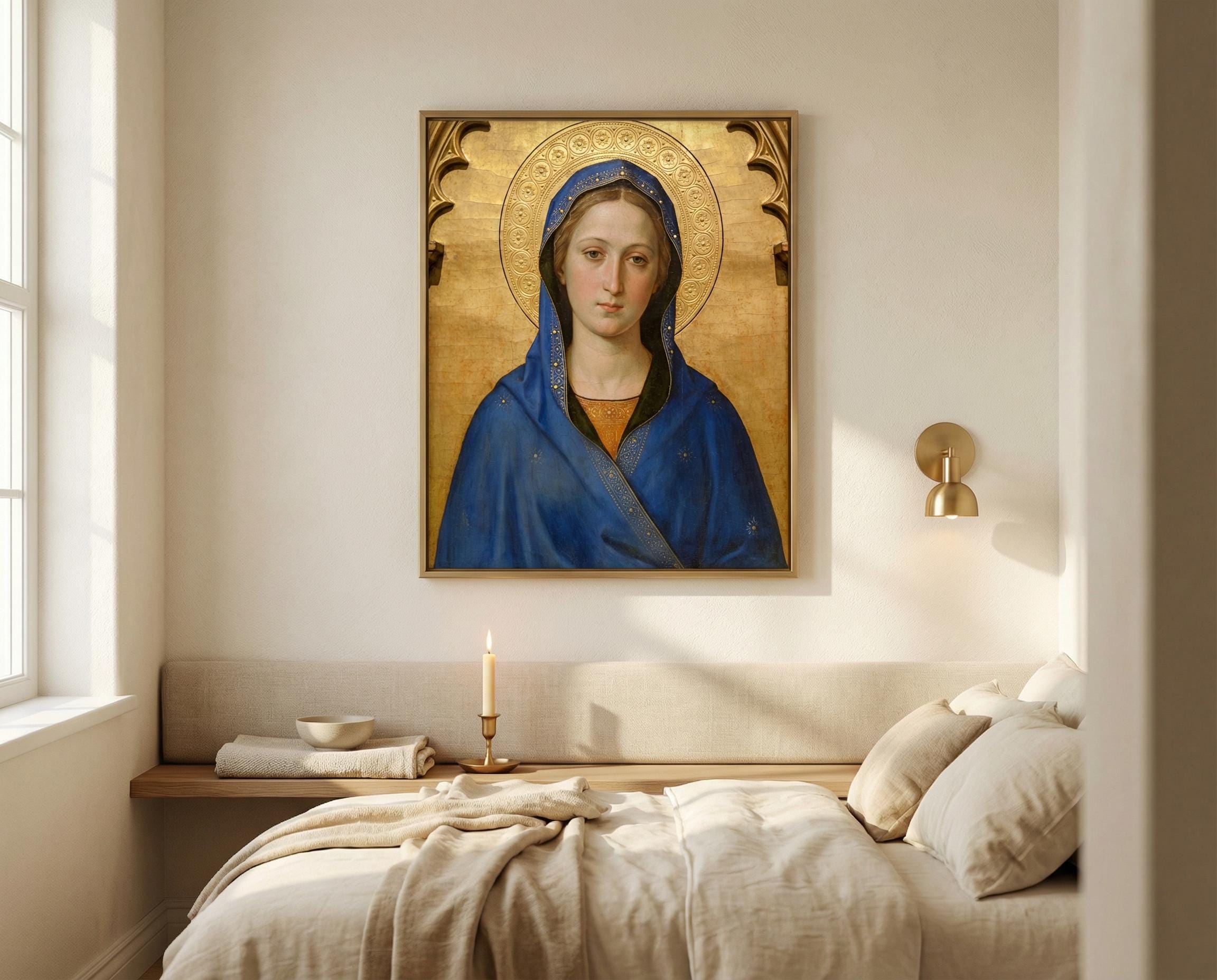 Adonna Gold Robe Renaissance Madonna Art Print, Blessed Virgin Mary Blue Robe Gold Halo ...