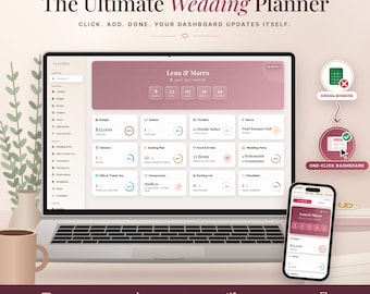 Interactive Wedding Planner 2026 Dashboard, Wedding Budget Tracker with Calculator, Guest List & Seating Chart, No Spreadsheet Needed