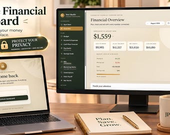 Personal Finance Dashboard, Password Protected Budget Planner & Money Management Tool, Debt Payoff, Net Worth Tracker, offline HTML Tool