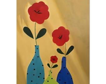 Floral Vase Poster with Pine Wood Hanger