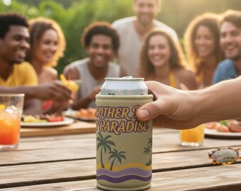 Another Day in Paradise Stubby Cooler | Retro Beach Graphic