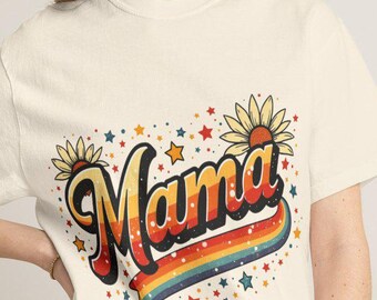 Retro Mama Shirt - Vintage Mama Sunflower Tee - Rainbow Mama Shirt