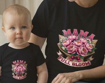 Mama Full Bloom Matching Mother Baby Set | Pink Peony Daisy Cotton Apparel