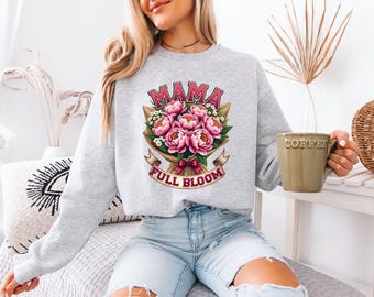 Bluza z nadrukiem Mama w pełnym rozkwicie, bluza z okrągłym dekoltem w kwiaty, bluzka na Dzień Matki