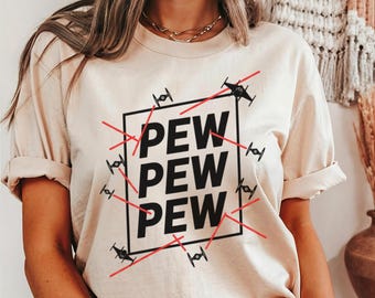 Koszulka Pew Pew X-Wing | Prezent dla fana Gwiezdnych Wojen, koszulka z grafiką barwioną na odzieży