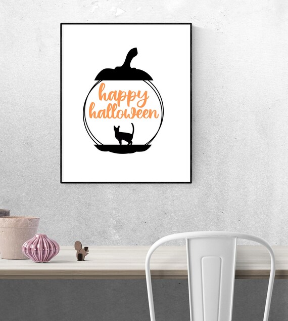 Happy Halloween Wall Art Printable PNG and PDF Black Cat and Etsy