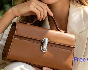 Leather Clutch Bag,French Minimalist Genuine Leather Top-Handle Bag,Small square top-handle bag,Gift for lady,leather purse,leather handbag