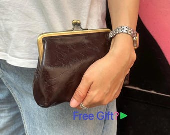 Elegant Genuine Leather Kiss-Lock Makeup Bag|Clutch Organizer|Stylish Luxury Lipstick Pouch|Evening Bag|Gift For Her
