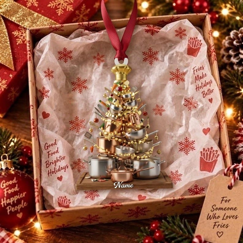 Red Chef Kitchen Tools Personalized Chef Tree Ornament 2D, Custom Kitchen Pots Pans Christmas ...
