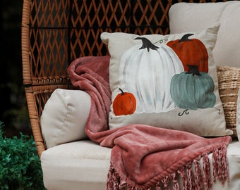 Handpainted Heirloom Pumpkin Fall Farmhouse Throw Pillow