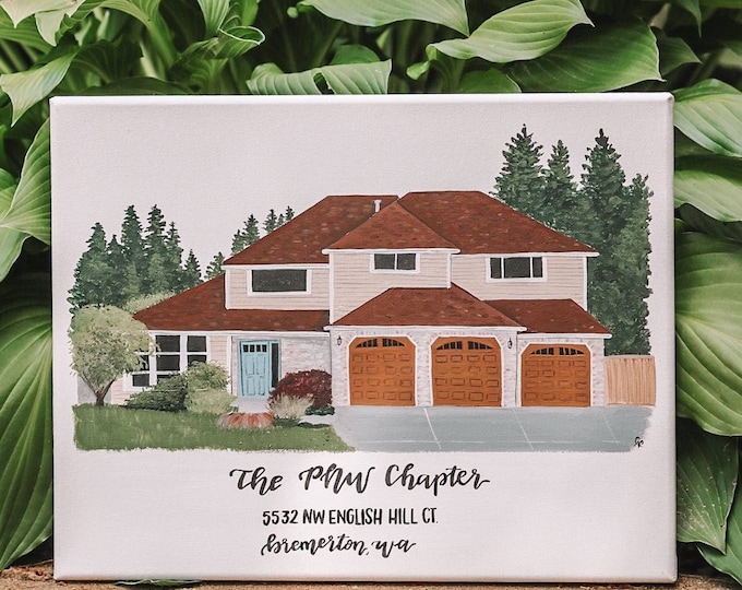 Featured listing image: Custom HAND PAINTED House Portrait, Closing Gift, First Home