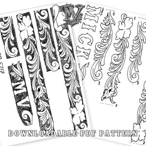 Modular Leather Belt Tooling Pattern PDF | Hand-designed Scroll Pattern ...