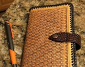 Handmade Women's Leather Clutch Wallet with Diamond Geometric Design and Laced Leather Edge Braiding