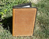 Handmade 5x8 Refillable Leather Notebook with Basket Stamping and Leather Laced Edge