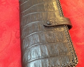 Leather Clutch Wallet with Crocodile Embossed Leather and Leather Laced Edges