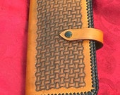 Handmade Women's Leather Pocketbook with Basketweave Design and all Leather Interior