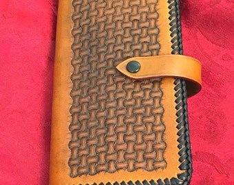 Handmade Women's Leather Pocketbook with Basketweave Design and all Leather Interior