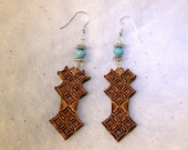 Handmade Leather Earrings with Turquoise and Silver Beads