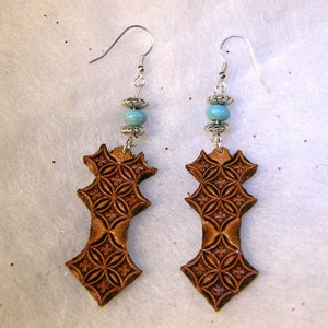 Handmade Leather Earrings with Turquoise and Silver Beads