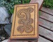 Handmade Leather Notebook with Stamped Fern Design and Leather Laced Edge